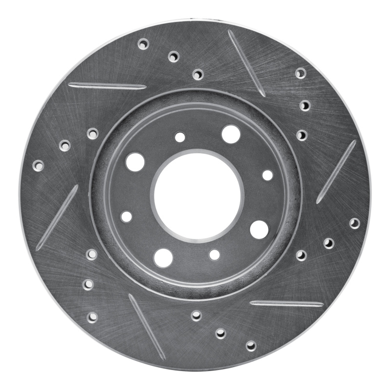 Honda Del Sol Brake Rotor (1) - Front Left - R1 Concepts - Drilled & Slotted - Silver - `90-`00